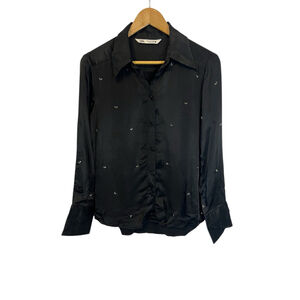 Women's ZARA Black Silver Embellished Button Down Shirt M